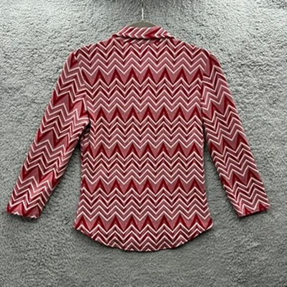 Newport Women's Red Chevron Pattern 3/4 Sleeves Groovy Shirt Casual Weekend - Picture 5 of 7